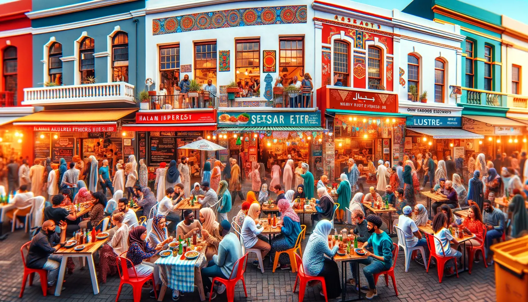 A vibrant and inclusive image showcasing the Halal dining scene in Cape Town